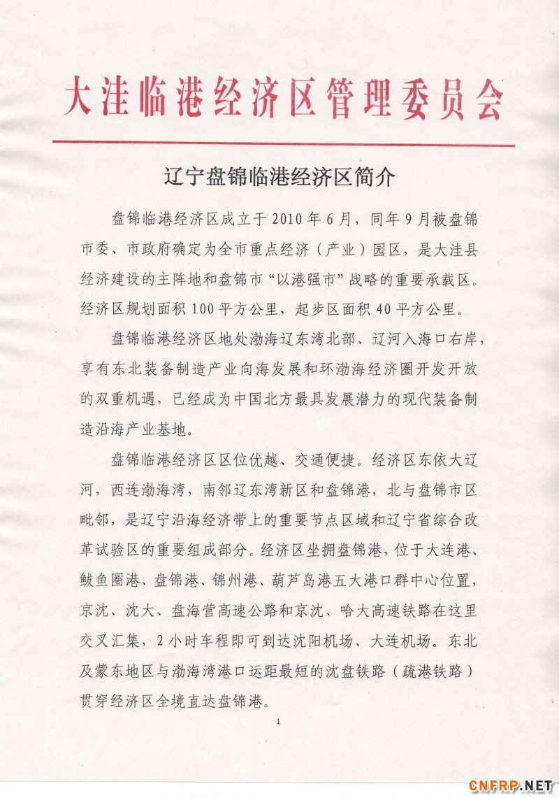 辽宁盘锦临港经济区红头文件